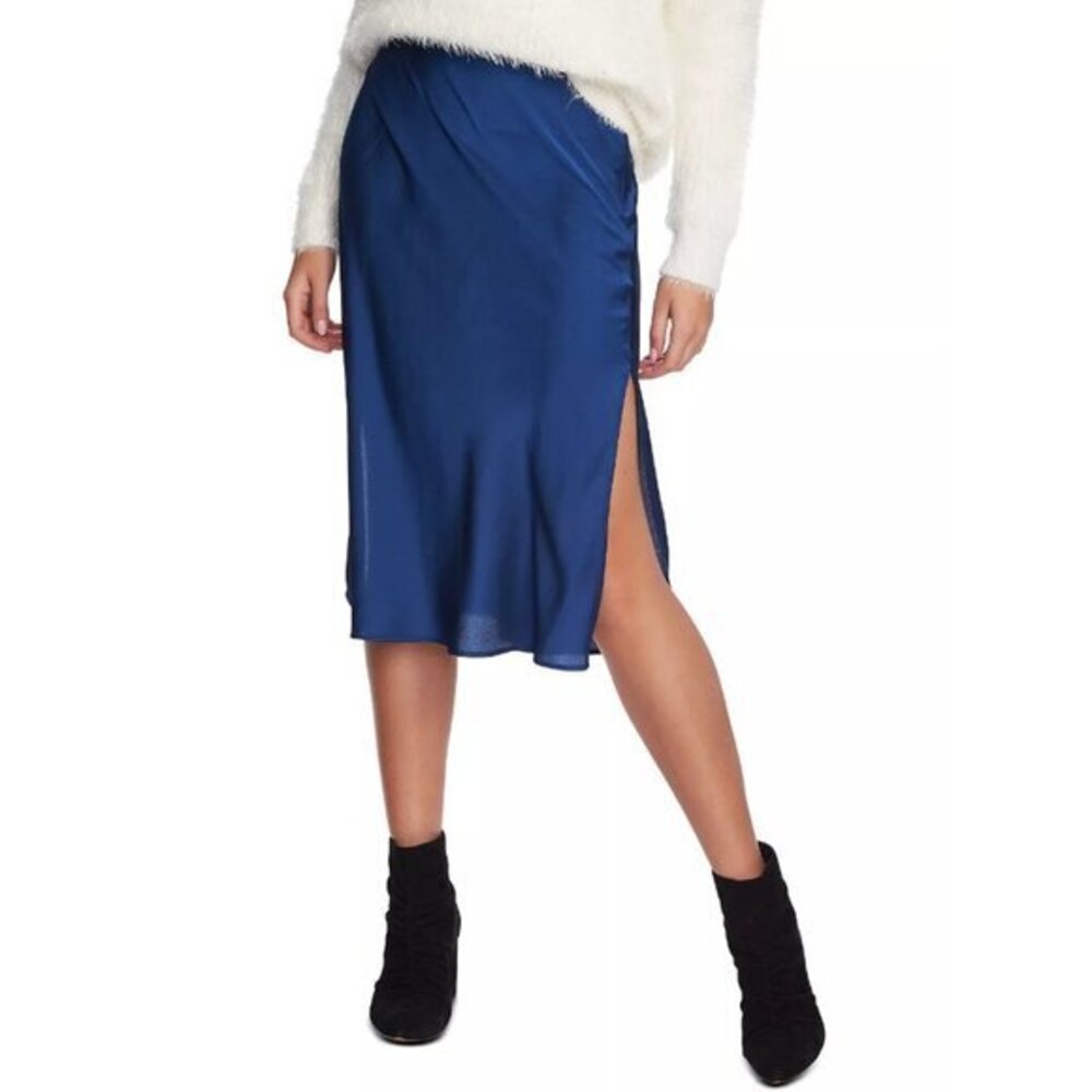 1.State Women's Charmeuse Blue Satin Midi Skirt SZ 8 New